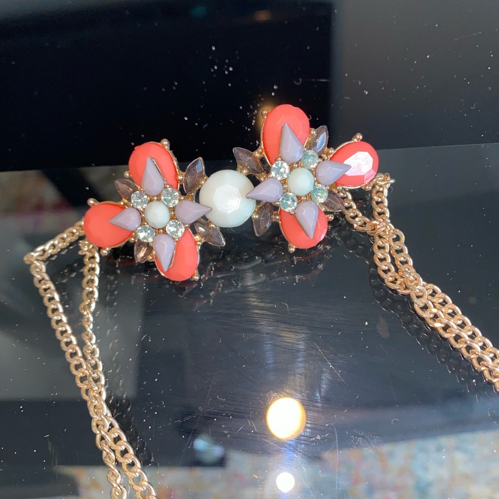 Enamel Stone Gold Chain Flower Headband – Festival or Concert Accessory – OS